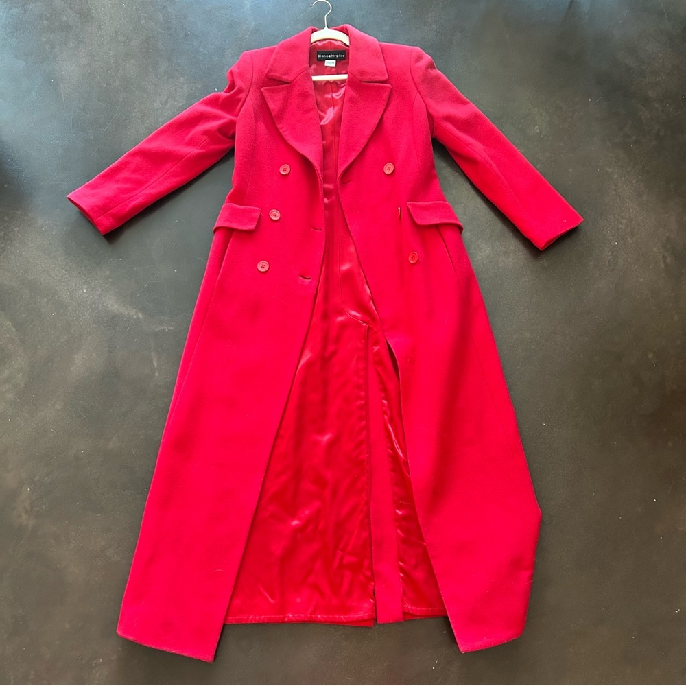 Wool/cashmere full length cherry red overcoat- size 4 Bianca Nygard
